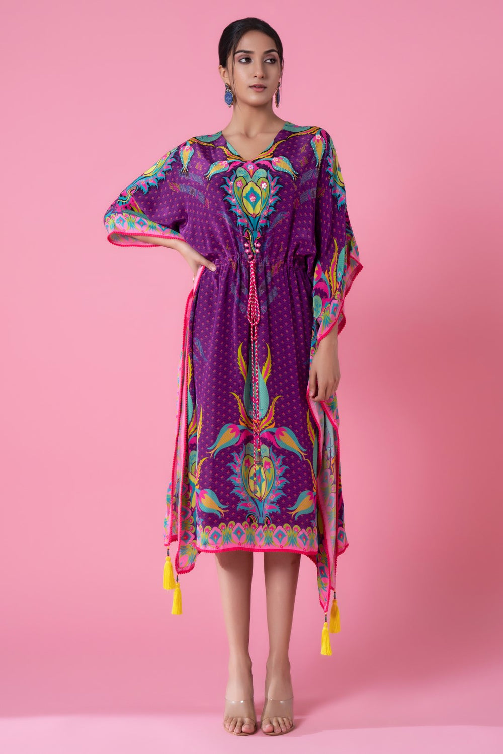 Maximum Purple Printed, Embroidred Kaftan-Siddhartha Bansal