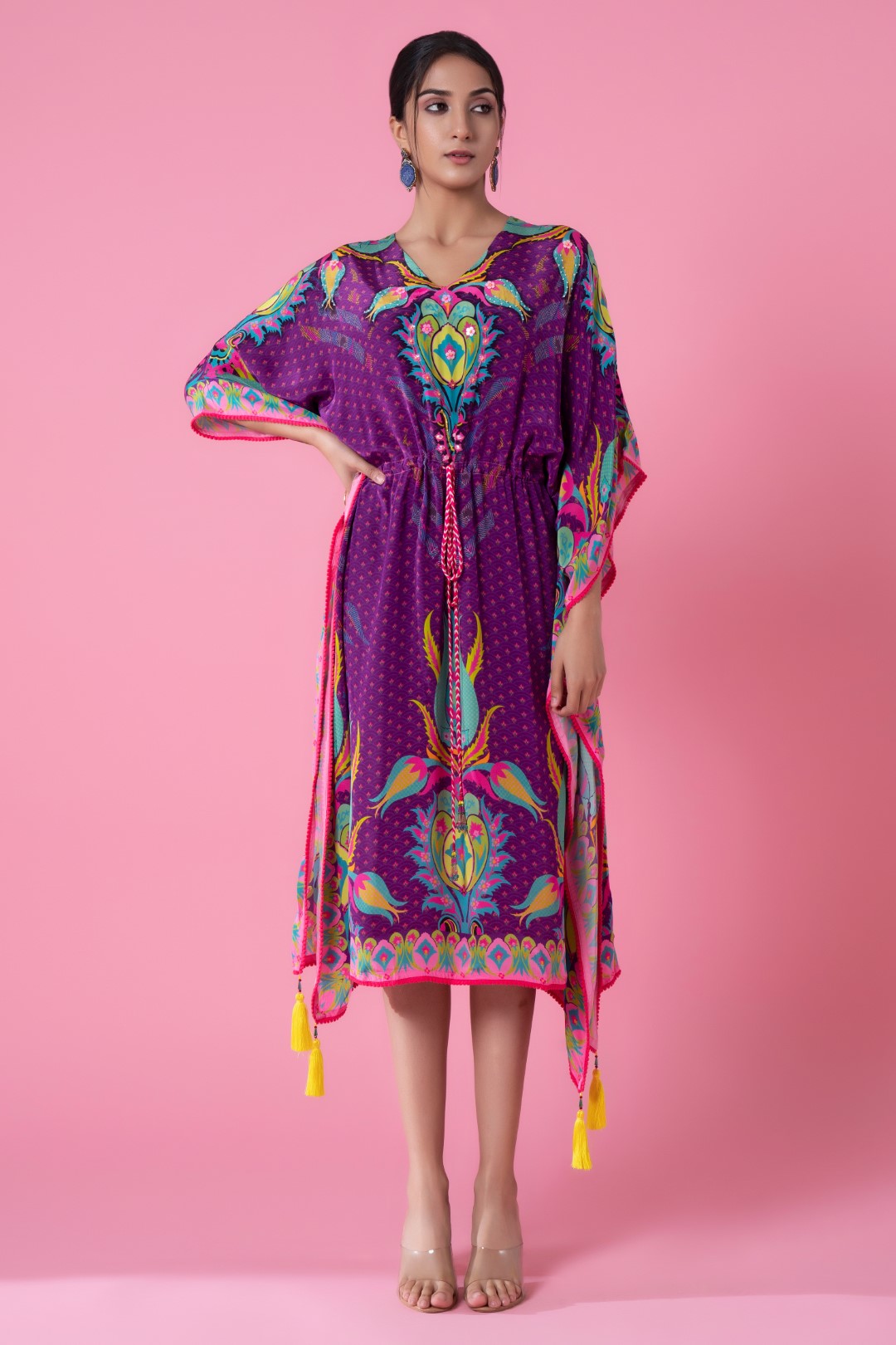 Maximum Purple Printed, Embroidred Kaftan-Siddhartha Bansal