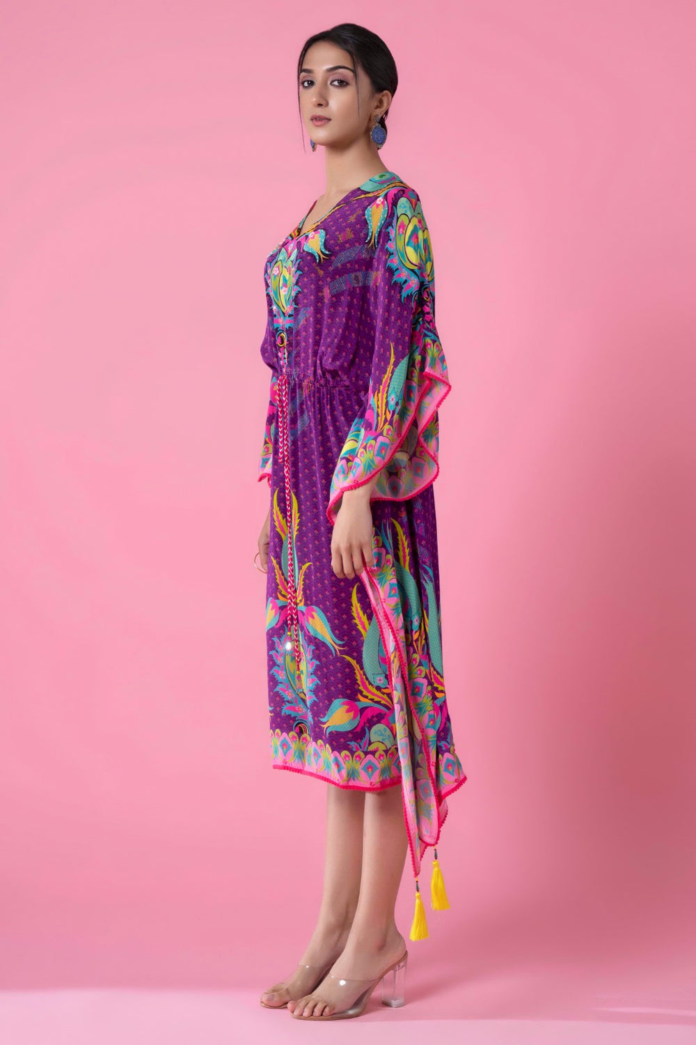 Maximum Purple Printed, Embroidred Kaftan-Siddhartha Bansal