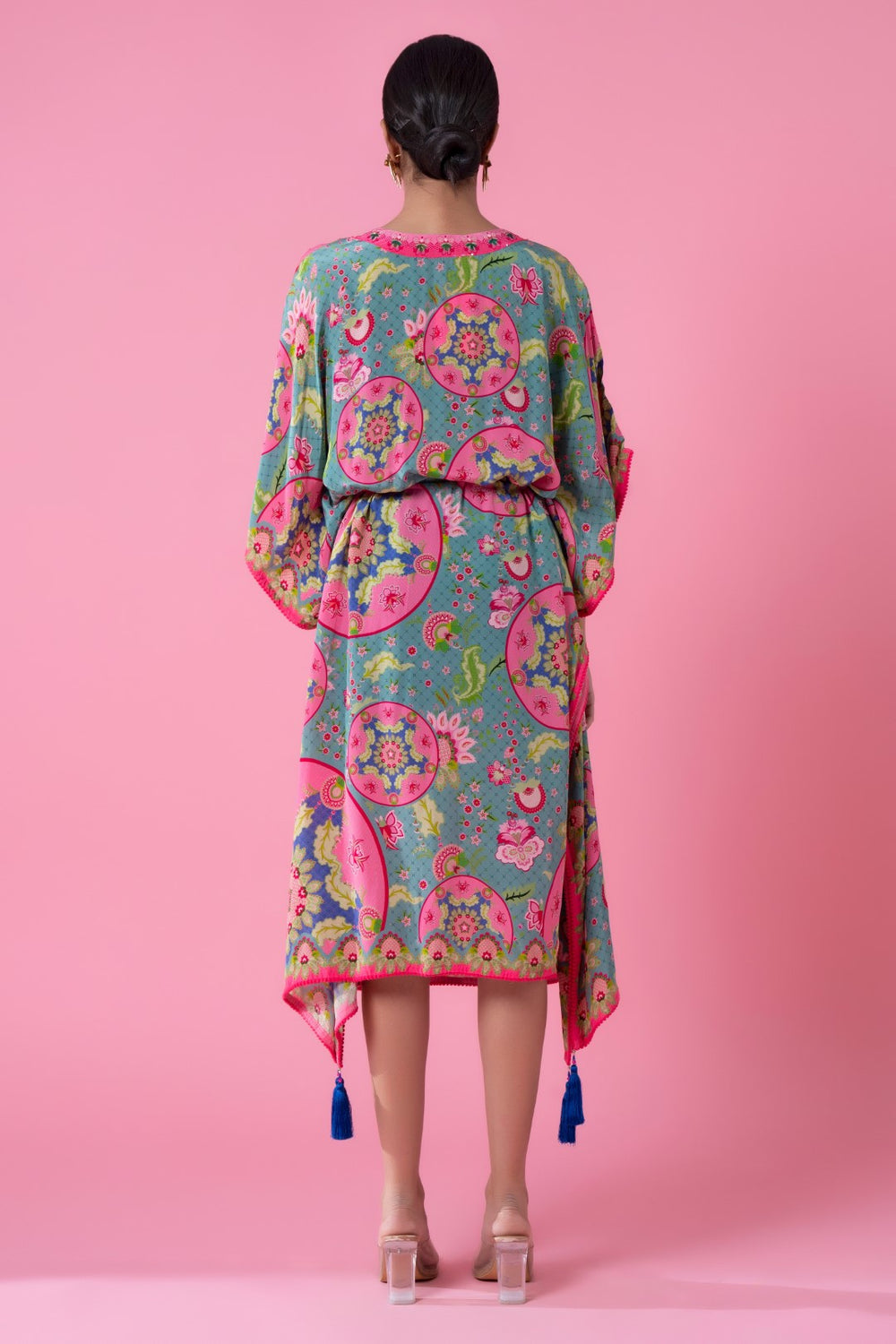 Santorini Blue Printed, Embroidred Kaftan-Siddhartha Bansal