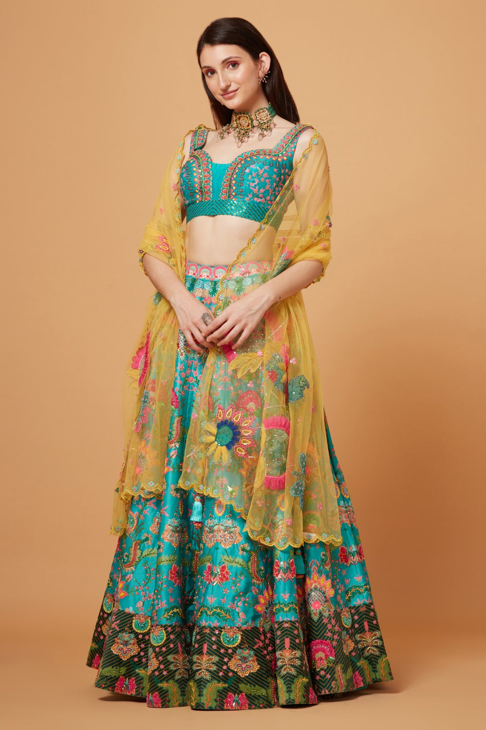 Sea Green Embroidered Lehenga Set-Siddhartha Bansal