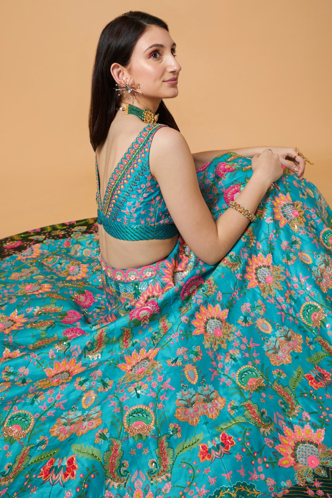 Sea Green Embroidered Lehenga Set-Siddhartha Bansal