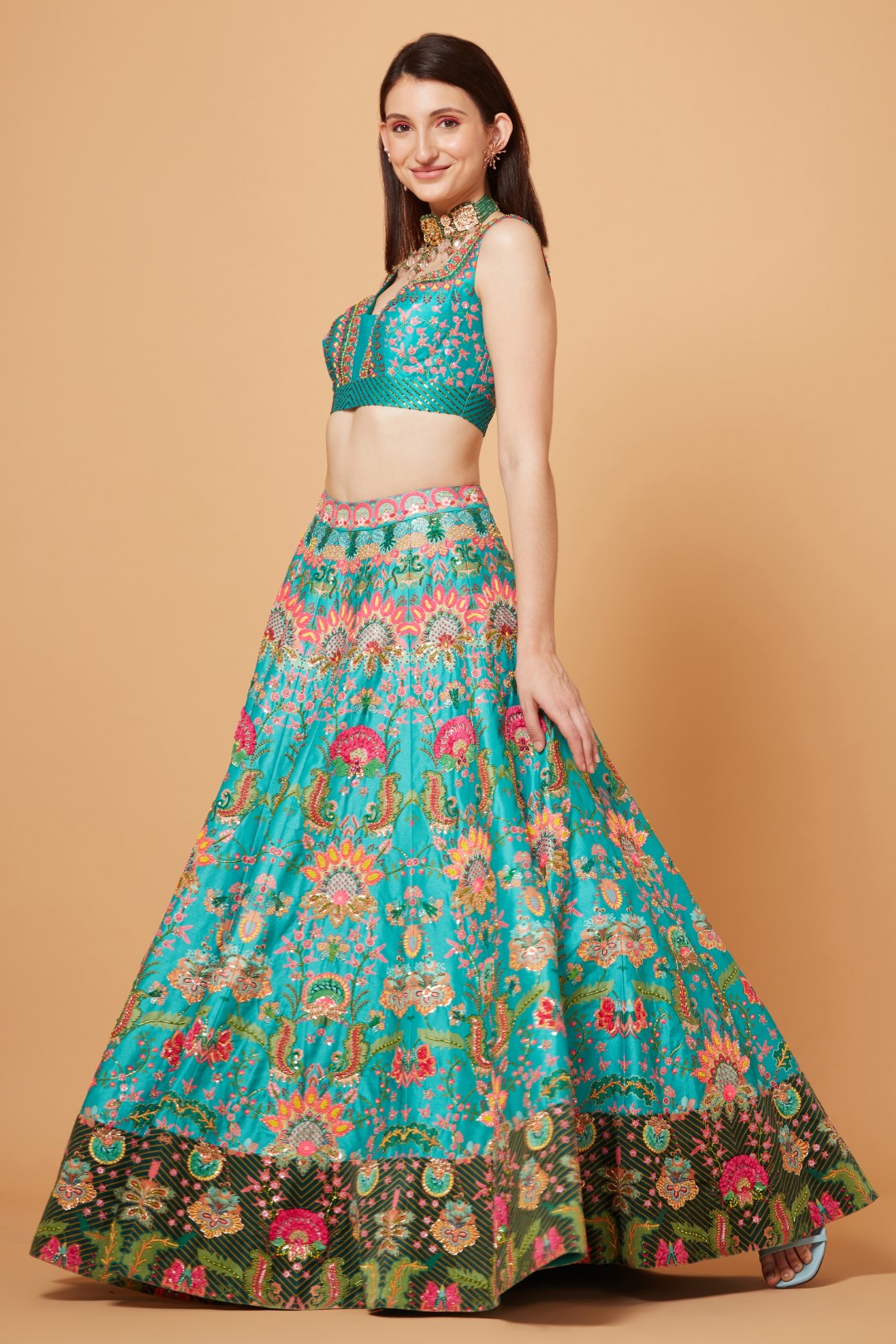 Sea Green Embroidered Lehenga Set-Siddhartha Bansal