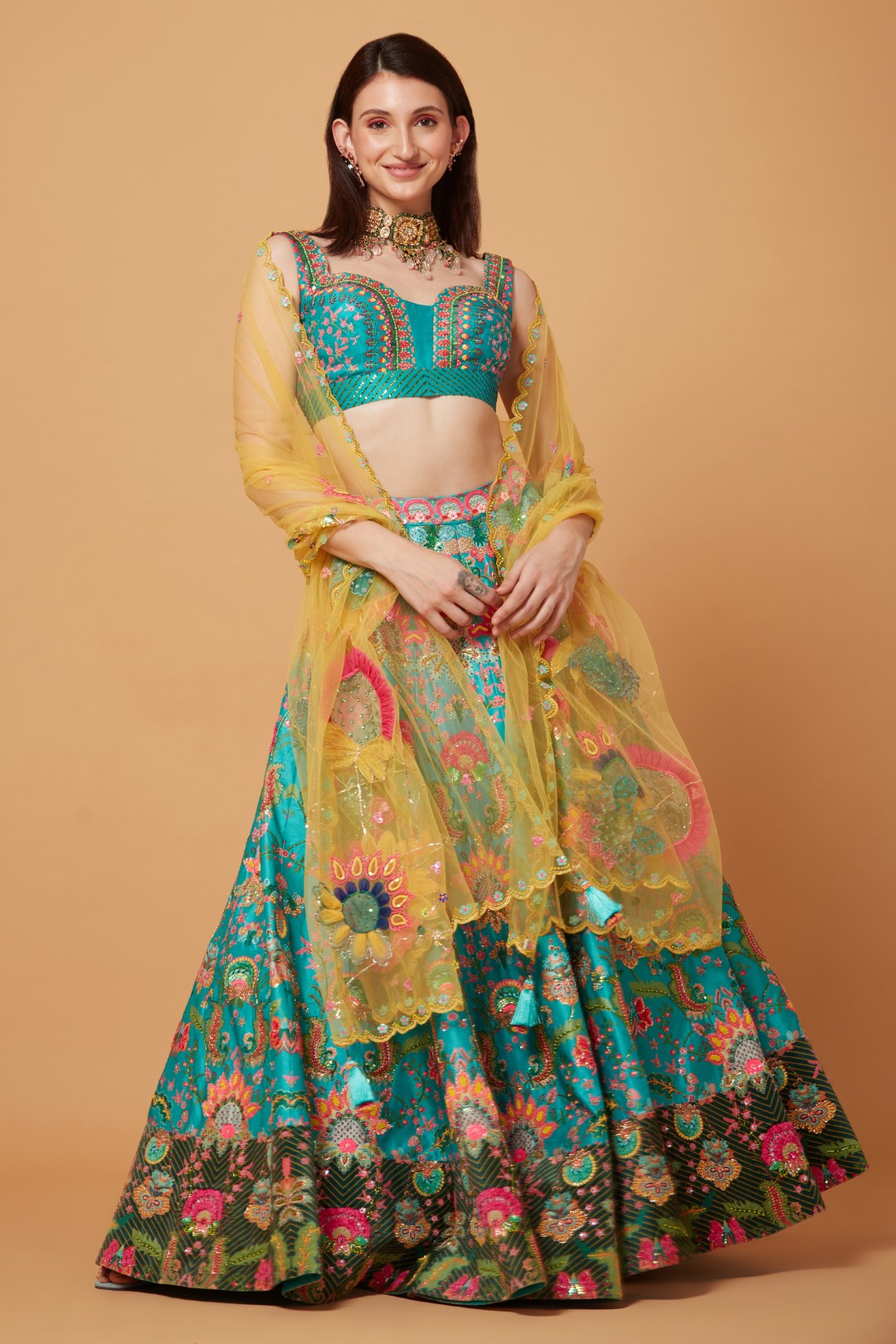 Sea Green Embroidered Lehenga Set-Siddhartha Bansal