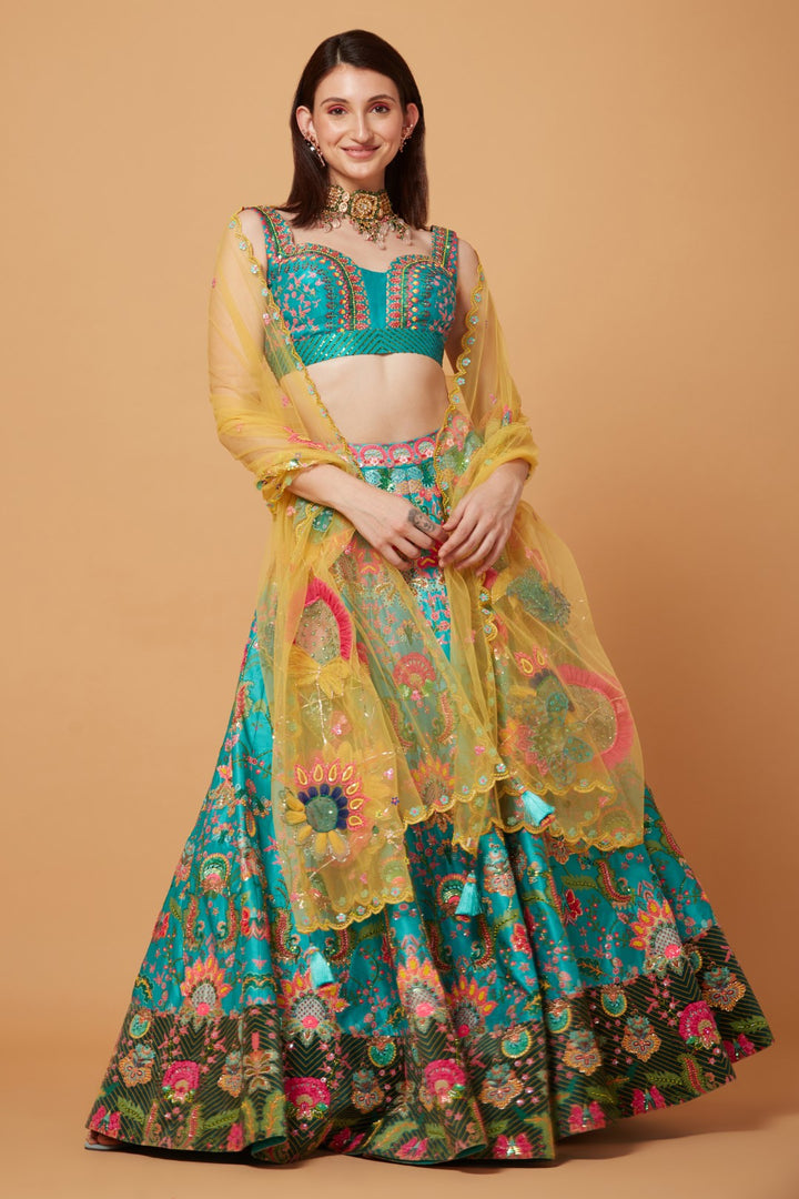 Sea Green Embroidered Lehenga Set-Siddhartha Bansal