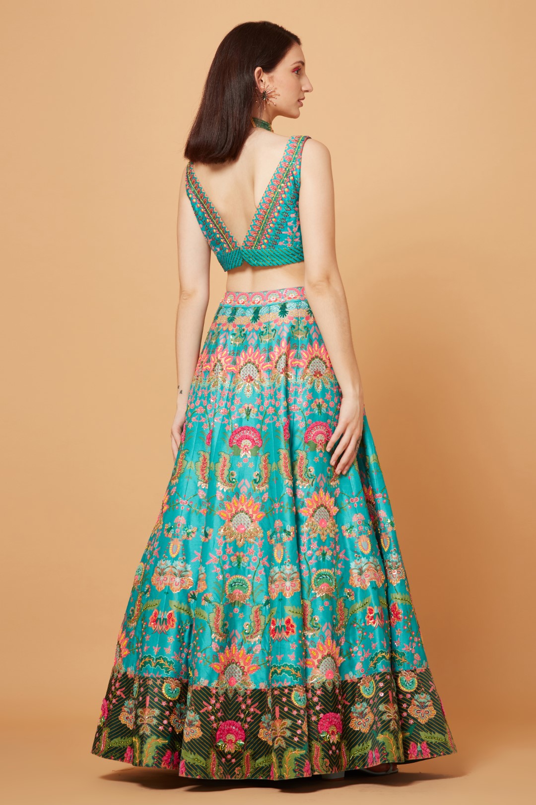 Sea Green Embroidered Lehenga Set-Siddhartha Bansal