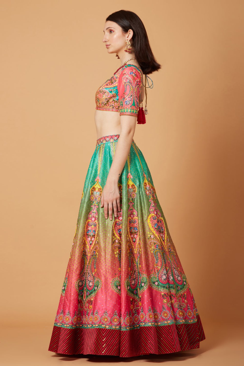 Green-Pink Ombre Embroidered Lehenga Set-Siddhartha Bansal