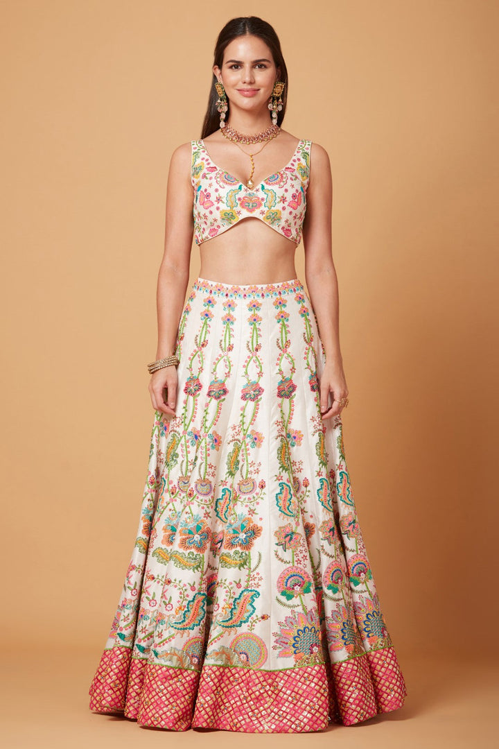 Blush Ivory Floral Embroidered Lehenga Set-Siddhartha Bansal