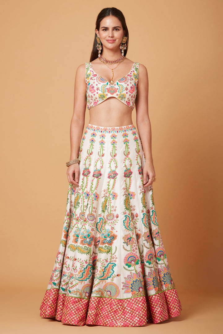 Ankita Lokhande In Blush Ivory Floral Embroidered Lehenga Set-Siddhartha Bansal