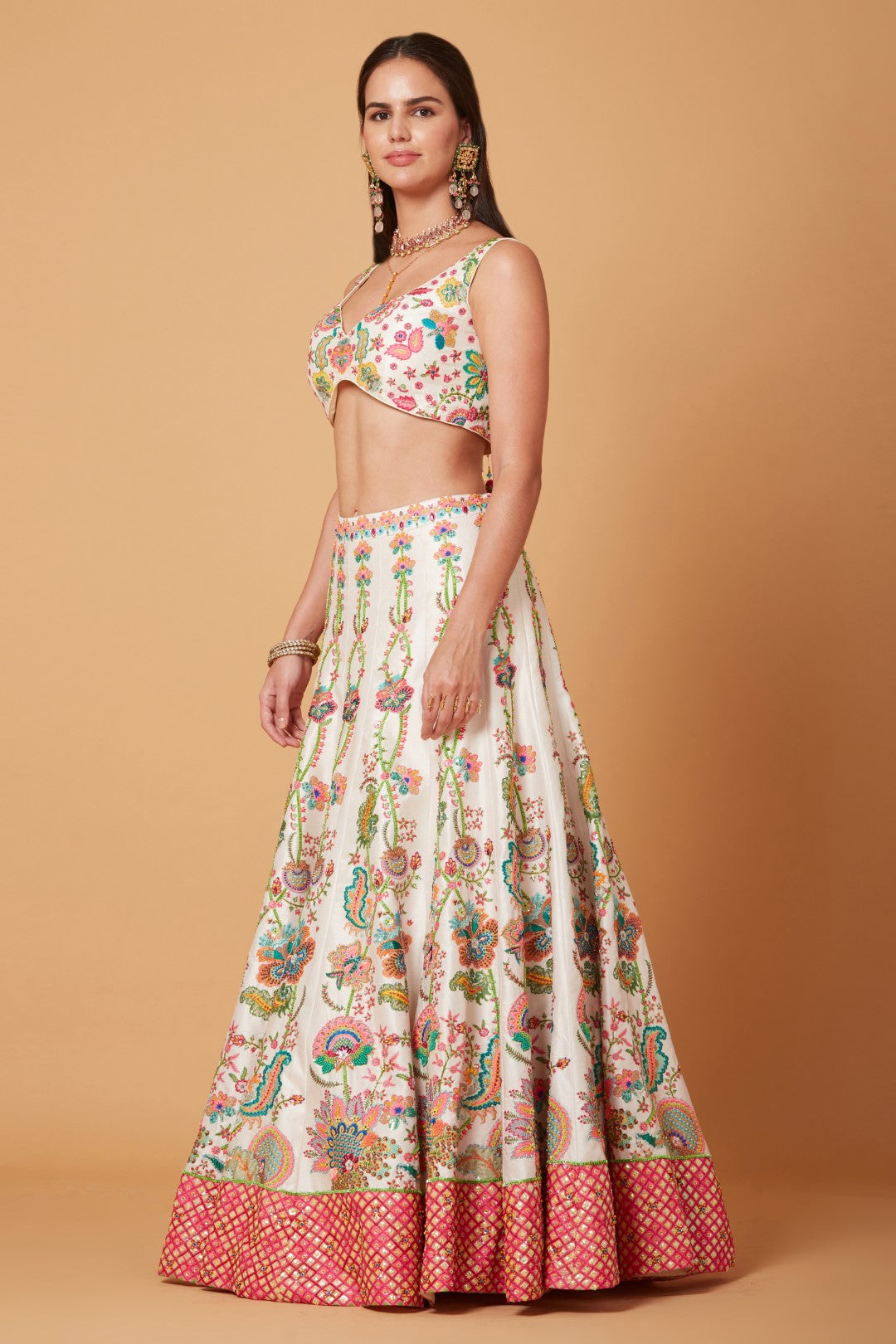 Blush Ivory Floral Embroidered Lehenga Set-Siddhartha Bansal