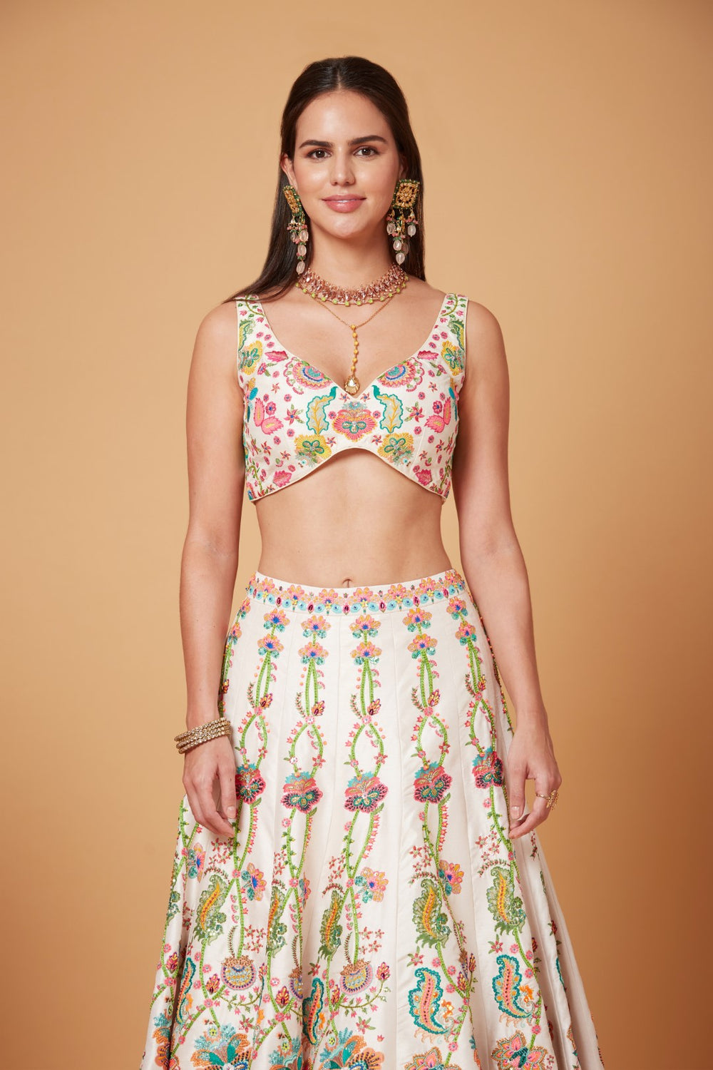 Ankita Lokhande In Blush Ivory Floral Embroidered Lehenga Set-Siddhartha Bansal