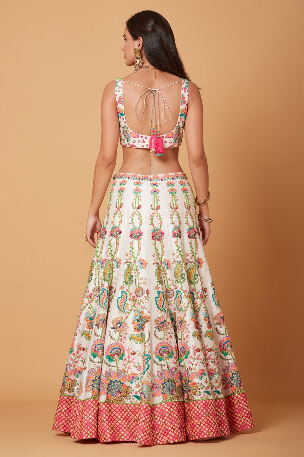 Blush Ivory Floral Embroidered Lehenga Set-Siddhartha Bansal
