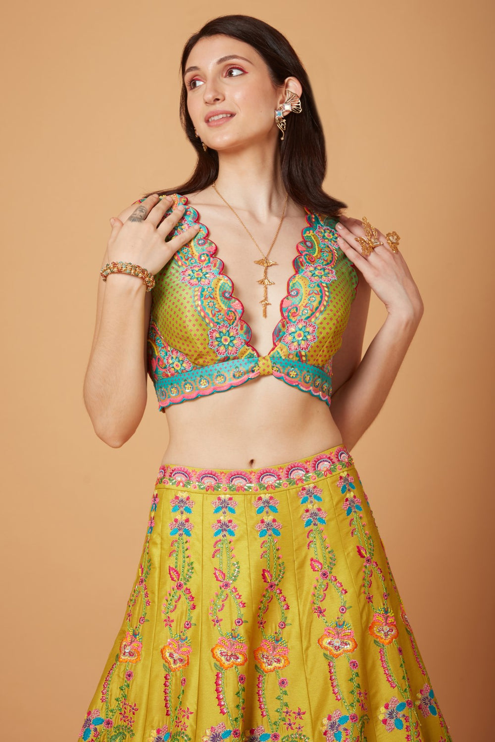 Sb Signature Yellow Floral Embroidered Lehenga Set-Siddhartha Bansal