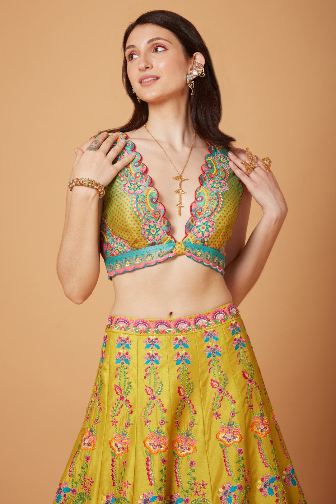 Sb Signature Yellow Floral Embroidered Lehenga Set-Siddhartha Bansal