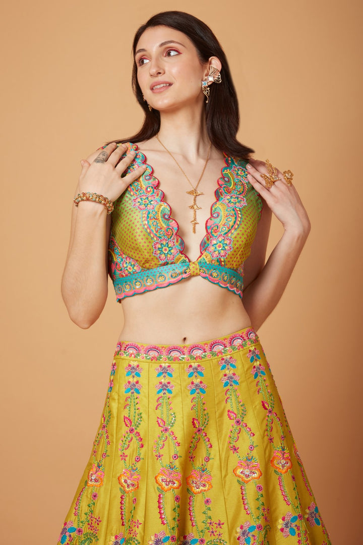 Sb Signature Yellow Floral Embroidered Lehenga Set-Siddhartha Bansal