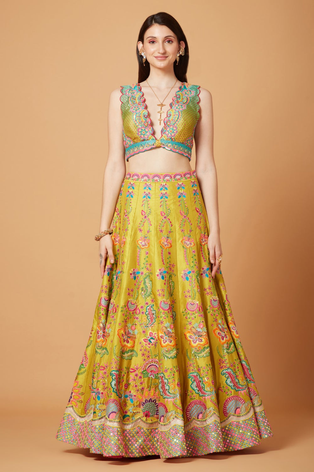 Sb Signature Yellow Floral Embroidered Lehenga Set-Siddhartha Bansal