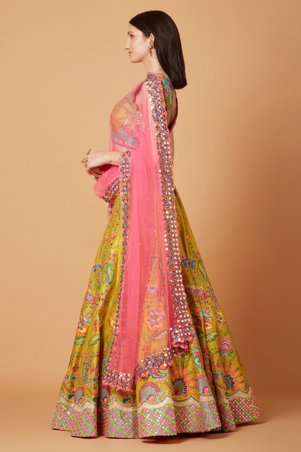 Sb Signature Yellow Floral Embroidered Lehenga Set-Siddhartha Bansal