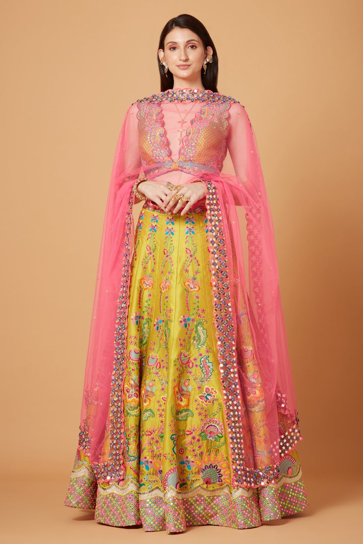 Sb Signature Yellow Floral Embroidered Lehenga Set-Siddhartha Bansal