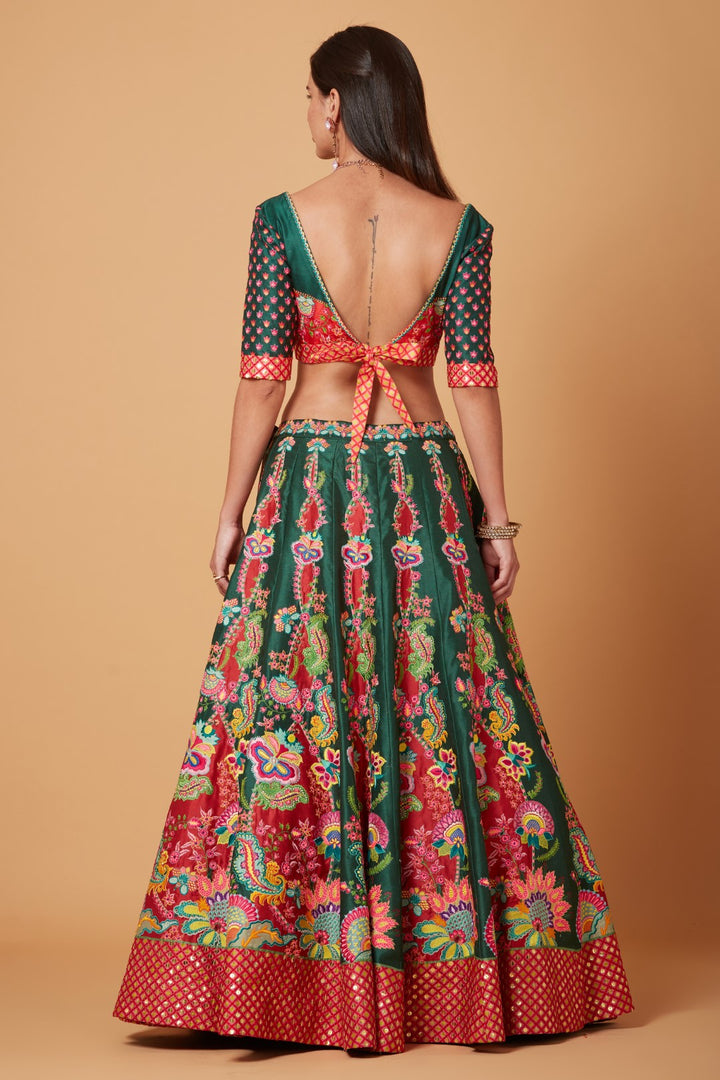 Green-Red Embroidered Lehenga Set-Siddhartha Bansal