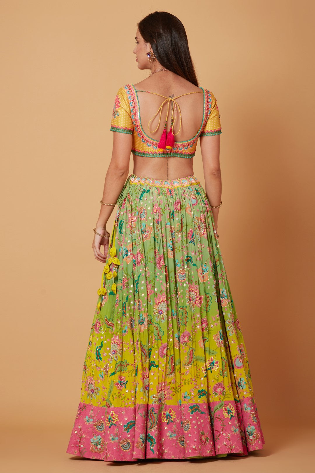 Yellow-Green Ombre Embroidered Lehenga Set-Siddhartha Bansal
