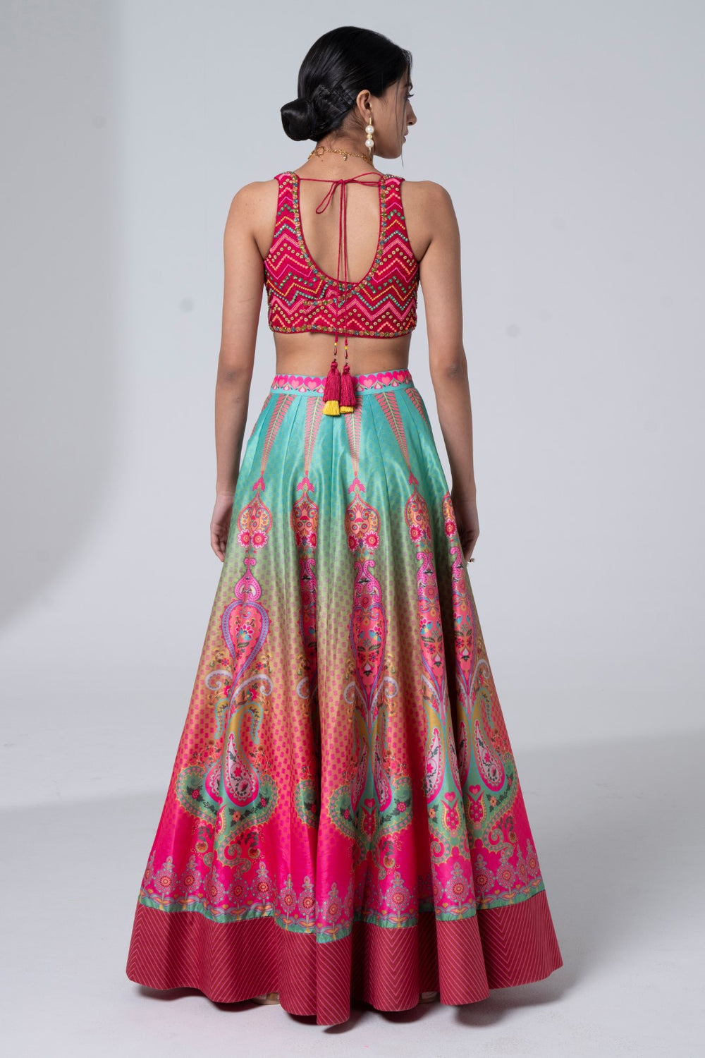 Printed Lehnga With Embroidered Detailing On Blouse And Scalloped Dupatta Set-Siddhartha Bansal