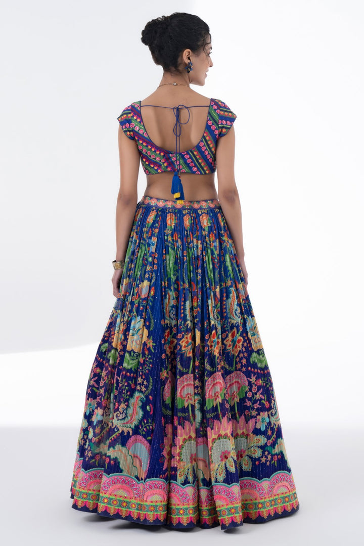Printed Lehnga With Embroidered Detailing On Border And Blouse With Scalloped Dupatta Set-Siddhartha Bansal