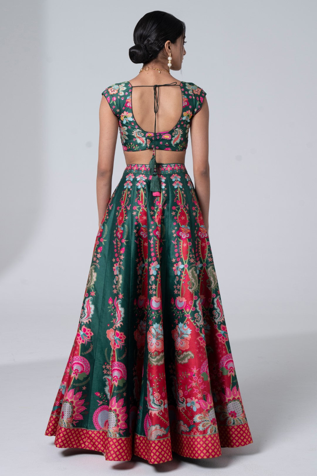 Printed Lehnga With Embroidered Detailing On Blouse And Golden Buta Scalloped Dupatta Set-Siddhartha Bansal