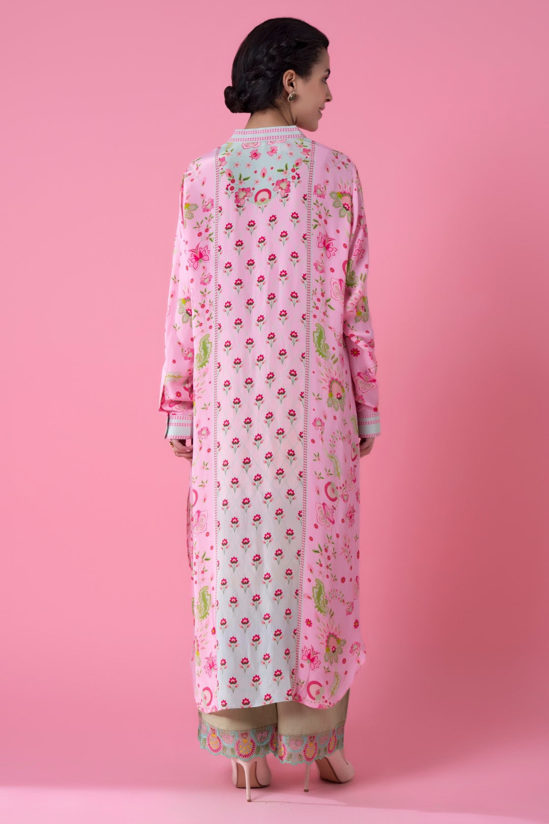 Soft Pink And Mint Blue Ombre Embllished Shirt Dress-Siddhartha Bansal