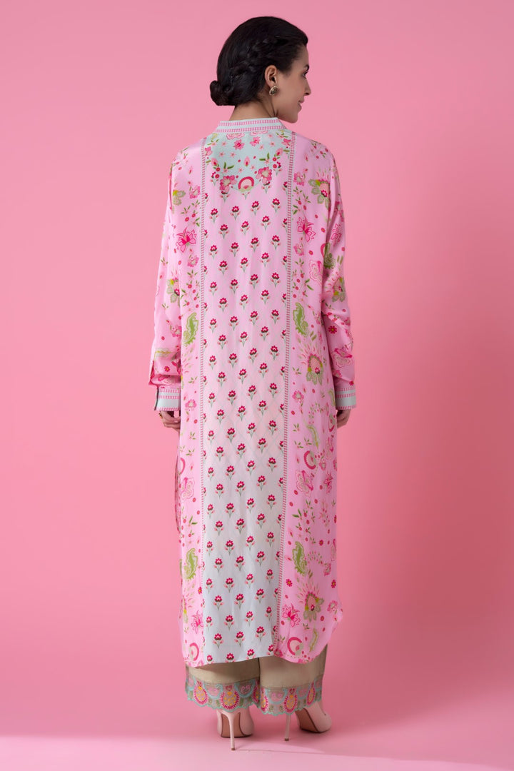 Soft Pink And Mint Blue Ombre Embllished Shirt Dress-Siddhartha Bansal