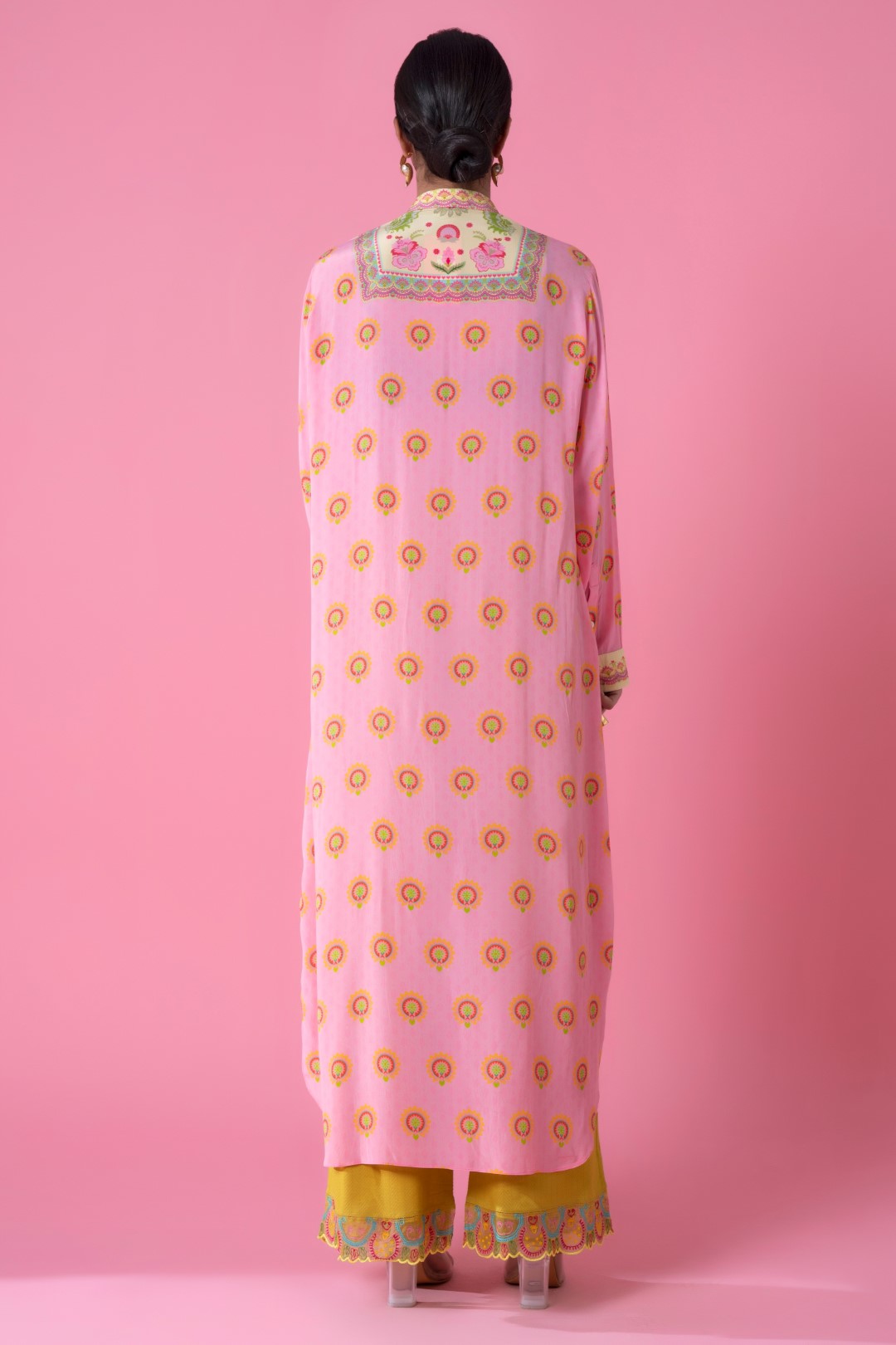 Cream And Baby Pink Embllished Shirt Dress-Siddhartha Bansal