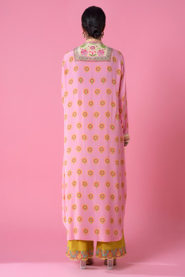 Cream And Baby Pink Embllished Shirt Dress-Siddhartha Bansal