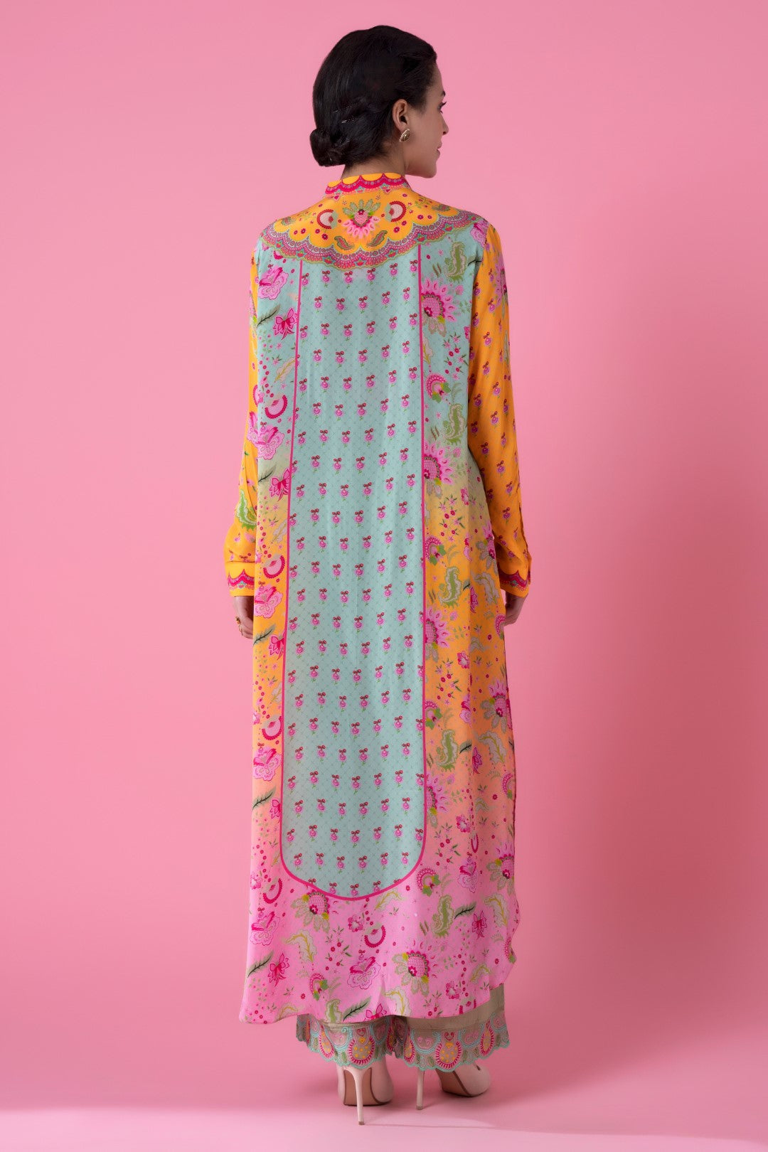Yellow And Pink Ombre, Embllished Shirt Dress-Siddhartha Bansal