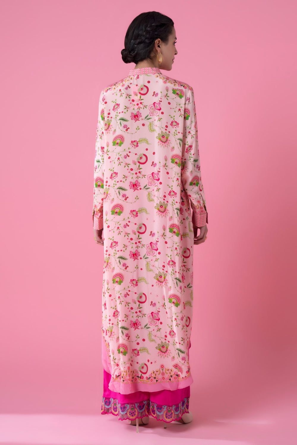 Powder Pink Floral Embllished Shirt Dress-Siddhartha Bansal