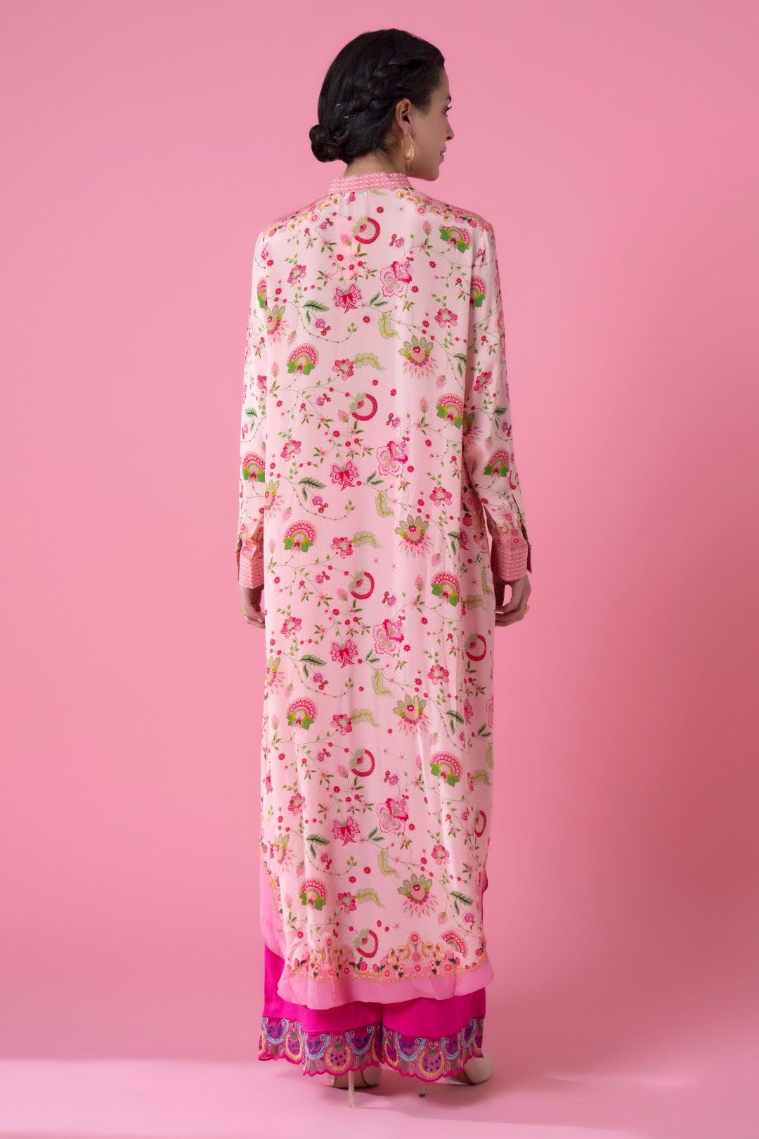 Powder Pink Floral Embllished Shirt Dress-Siddhartha Bansal