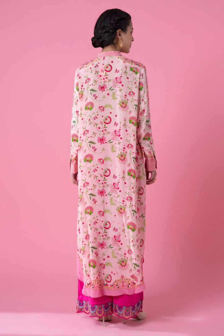 Powder Pink Floral Embllished Shirt Dress-Siddhartha Bansal