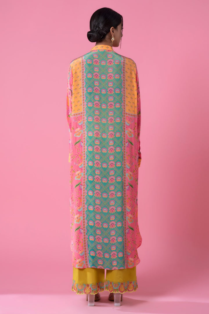 Pink And Turquoise Embllished Shirt Dress-Siddhartha Bansal