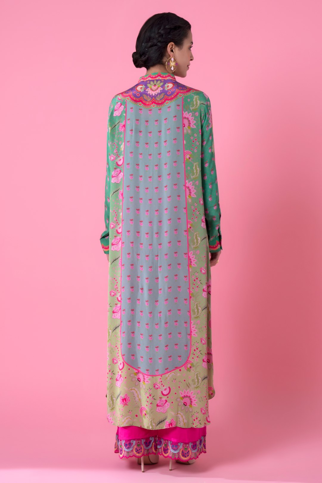 Purple Yoke Floral Print Green Ombre Embllished Shirt Dress-Siddhartha Bansal