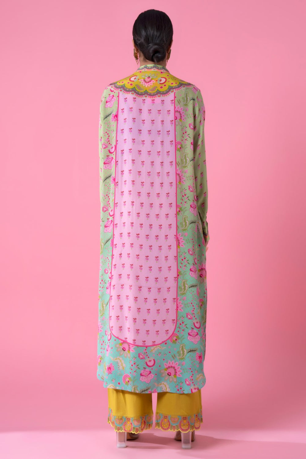 Turquoise Ombre, Baby Pink Color Embllished Shirt Dress-Siddhartha Bansal