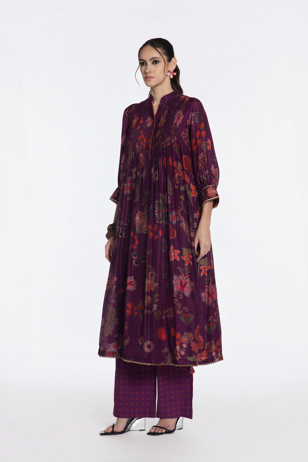 VINTAGE PLUM FLORA PINTUCK KURTA