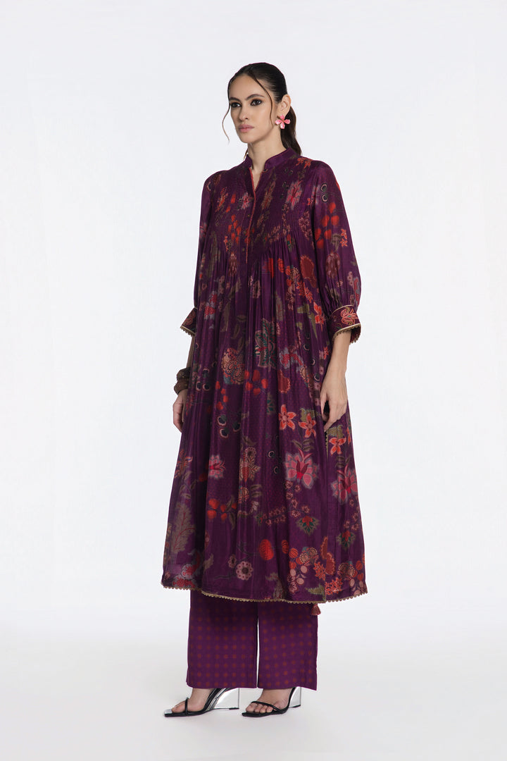 VINTAGE PLUM FLORA PINTUCK KURTA