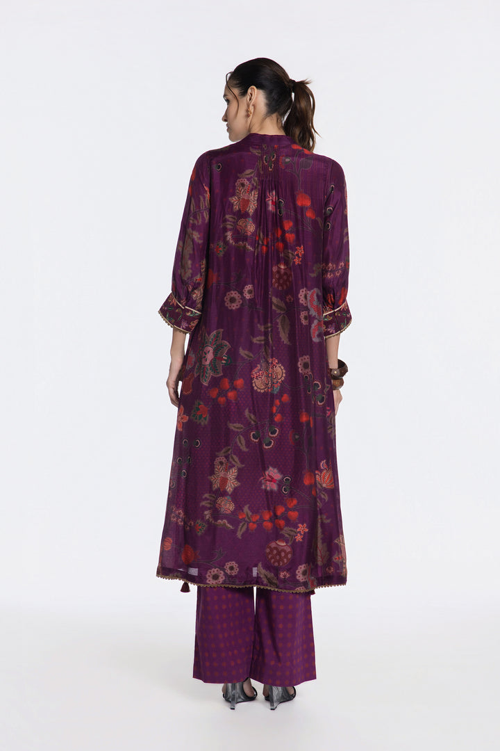 VINTAGE PLUM FLORA PINTUCK KURTA