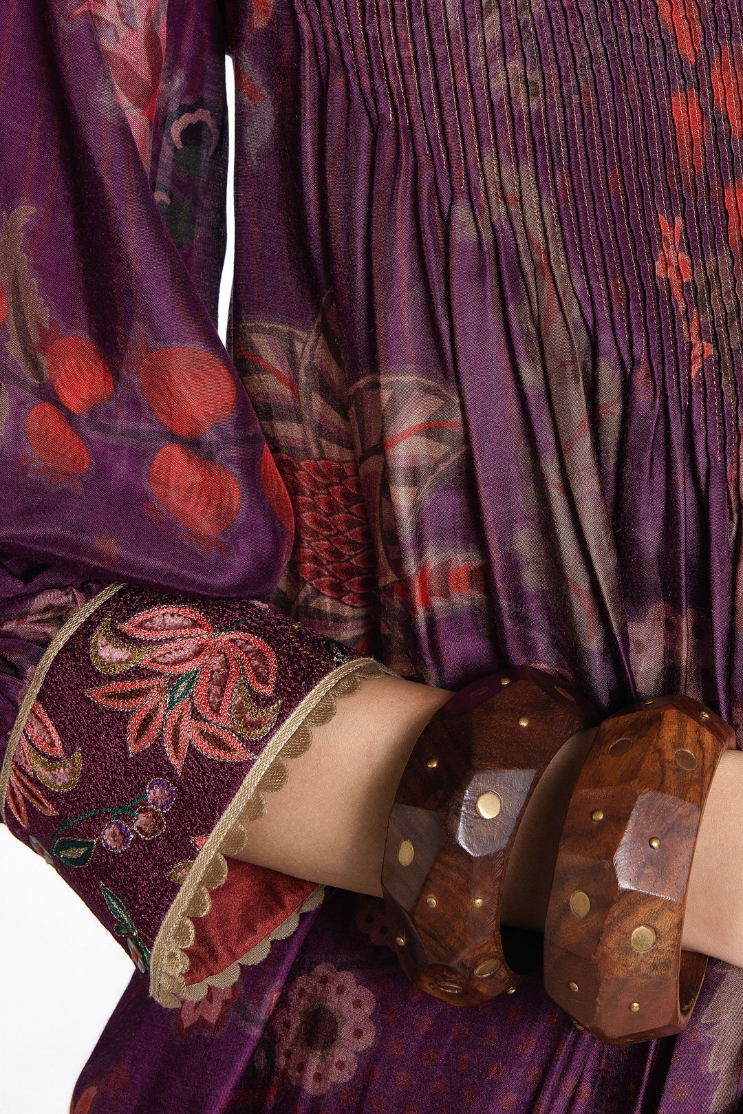 VINTAGE PLUM FLORA PINTUCK KURTA