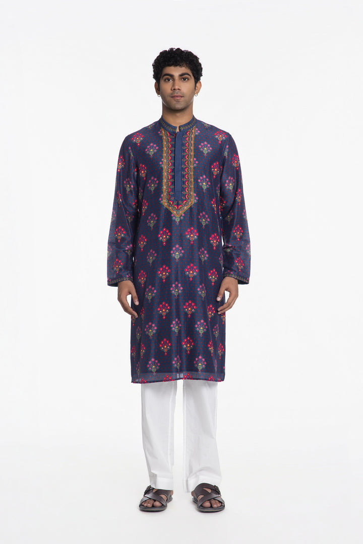 REGAL BANDA COLLAR EMBROIDERED KURTA-Kurta-Siddhartha Bansal