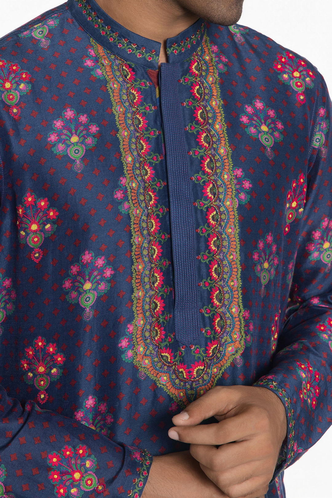 REGAL BANDA COLLAR EMBROIDERED KURTA-Kurta-Siddhartha Bansal