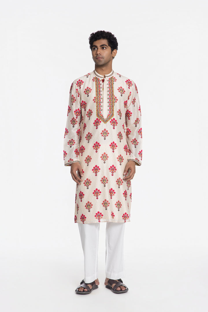 IVORY PETAL EMBROIDERED KURTA-Kurta-Siddhartha Bansal