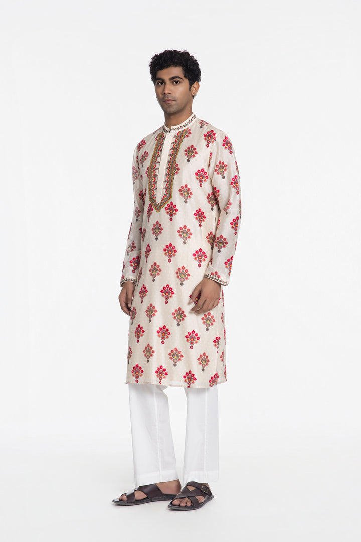 IVORY PETAL EMBROIDERED KURTA-Kurta-Siddhartha Bansal