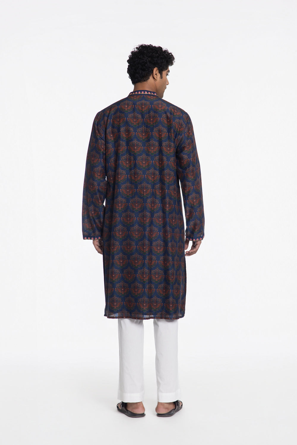 TEAL BLOOM ANTIQUE MOTIF FLORAL EMBROIDERED KURTA-Kurta-Siddhartha Bansal