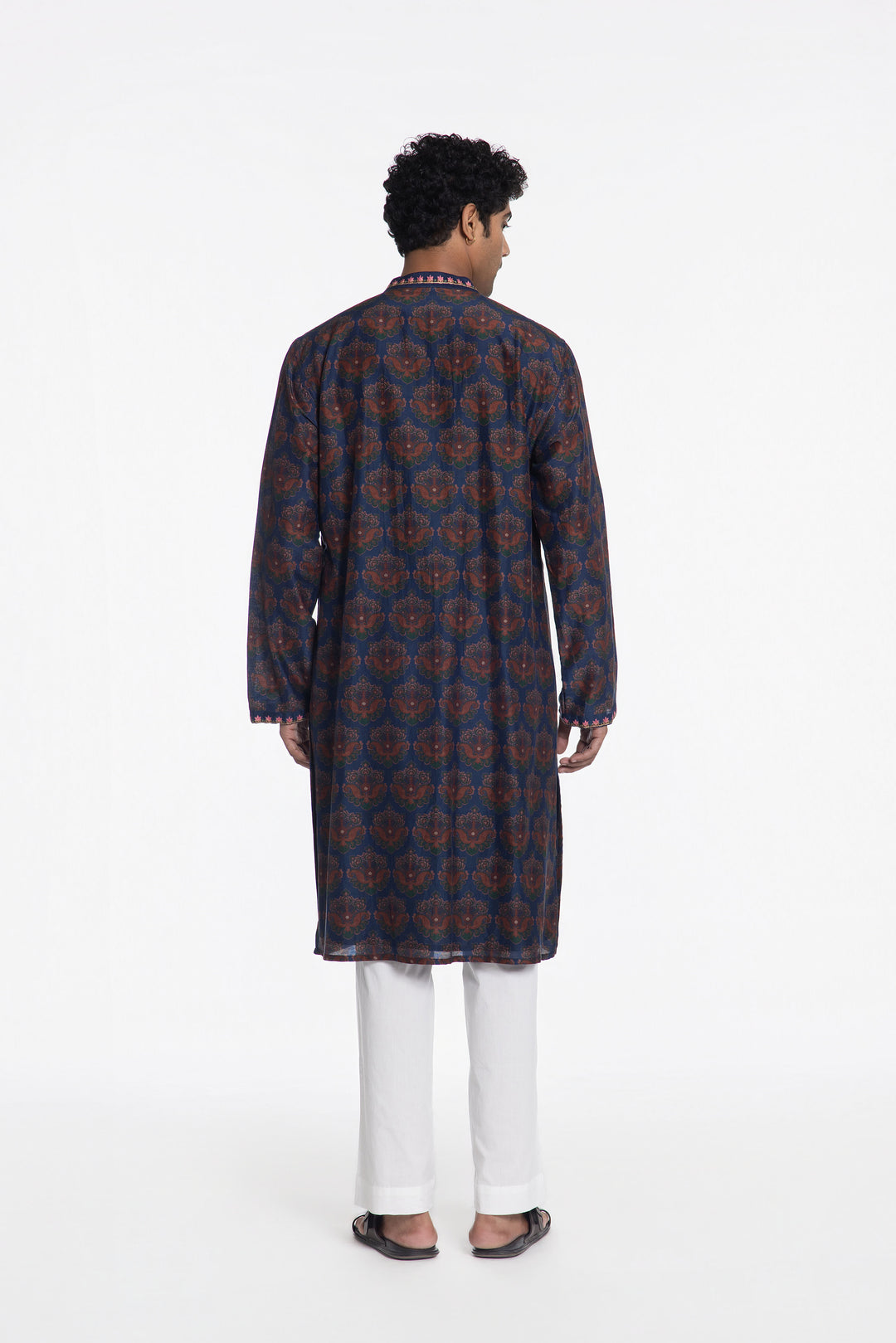 TEAL BLOOM ANTIQUE MOTIF FLORAL EMBROIDERED KURTA-Kurta-Siddhartha Bansal