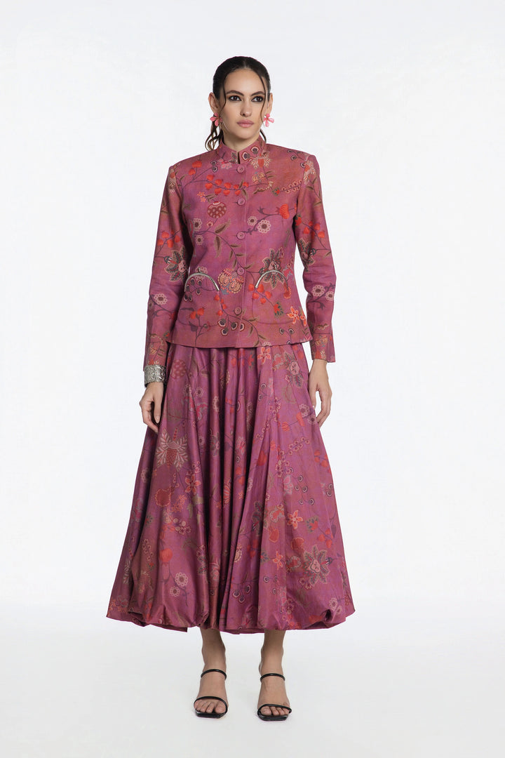 Pink Bandh Gala Jacket With Bubble Skirt-Skirt-Siddhartha Bansal