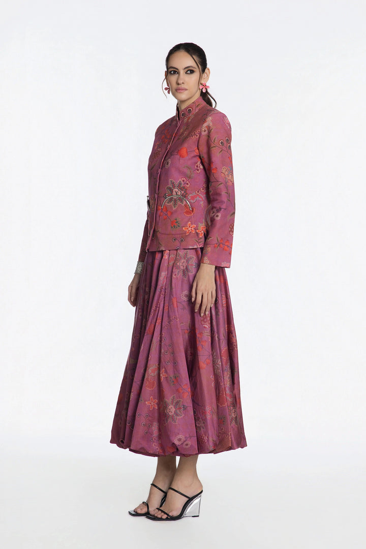 Pink Bandh Gala Jacket With Bubble Skirt-Skirt-Siddhartha Bansal